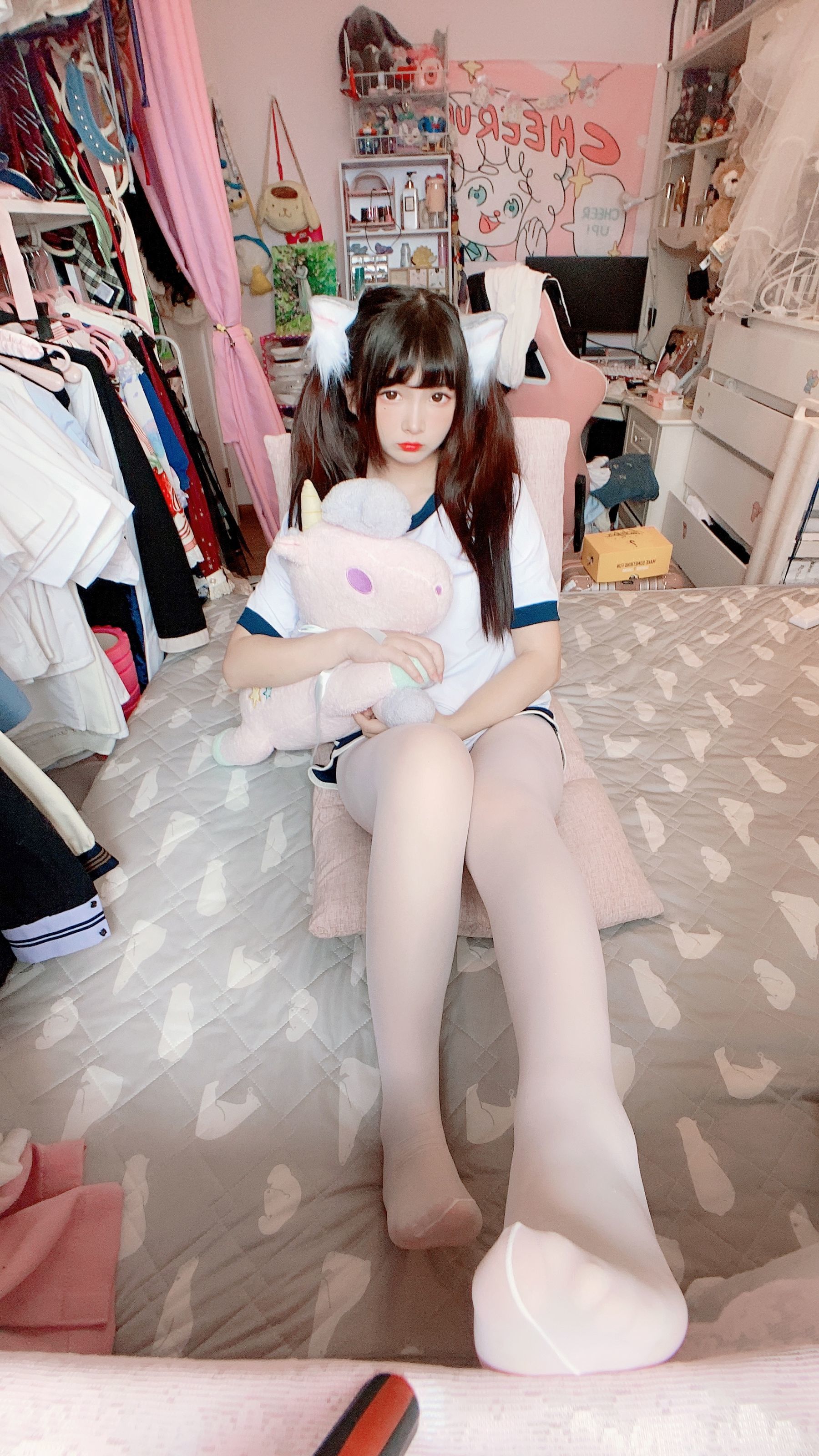 二次元美女古川kagura – 白丝体操运动服 Cosplay-第19张