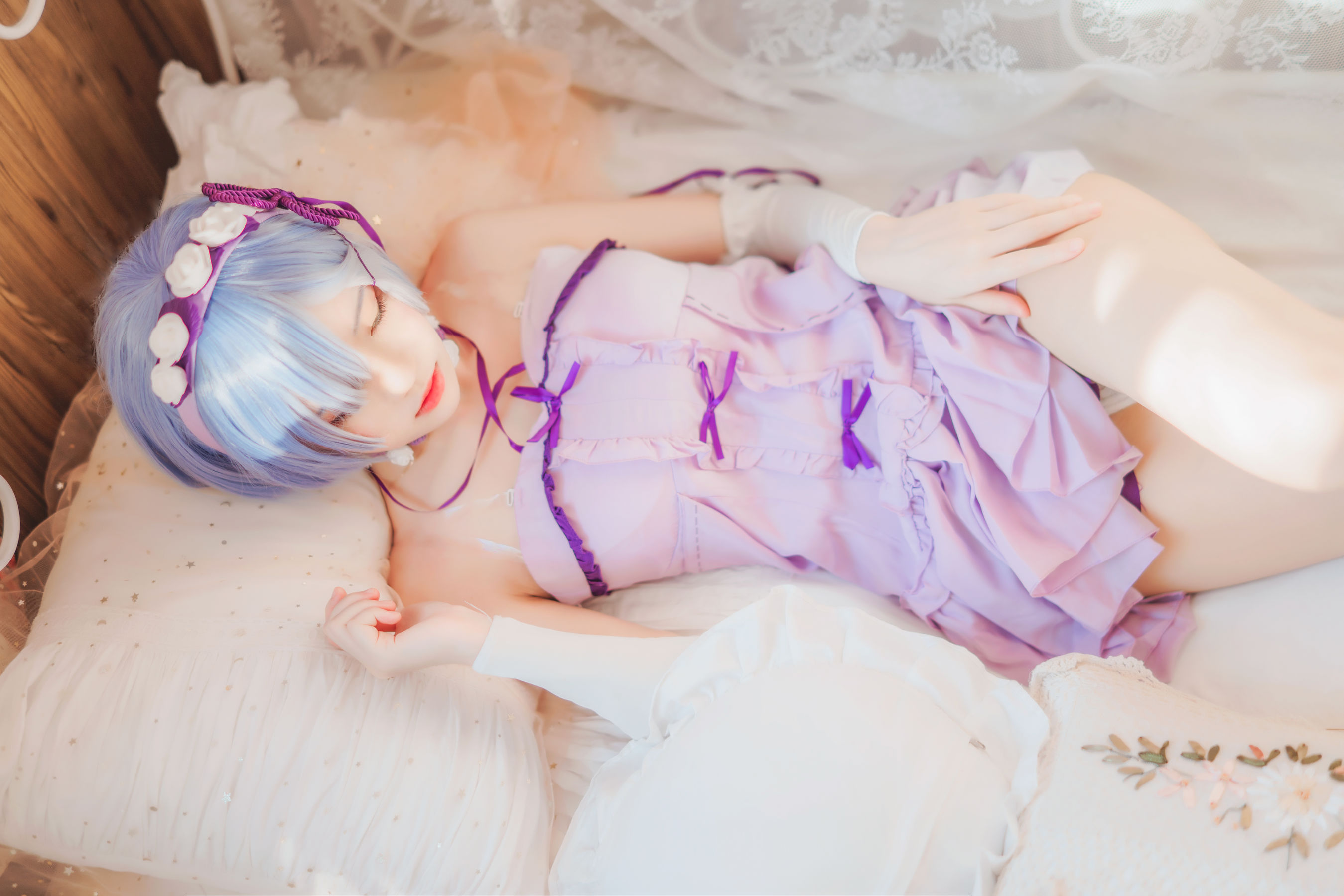 [Cosplay写真] 动漫博主蠢沫沫 – 蕾姆小睡裙 Cosplay-第9张