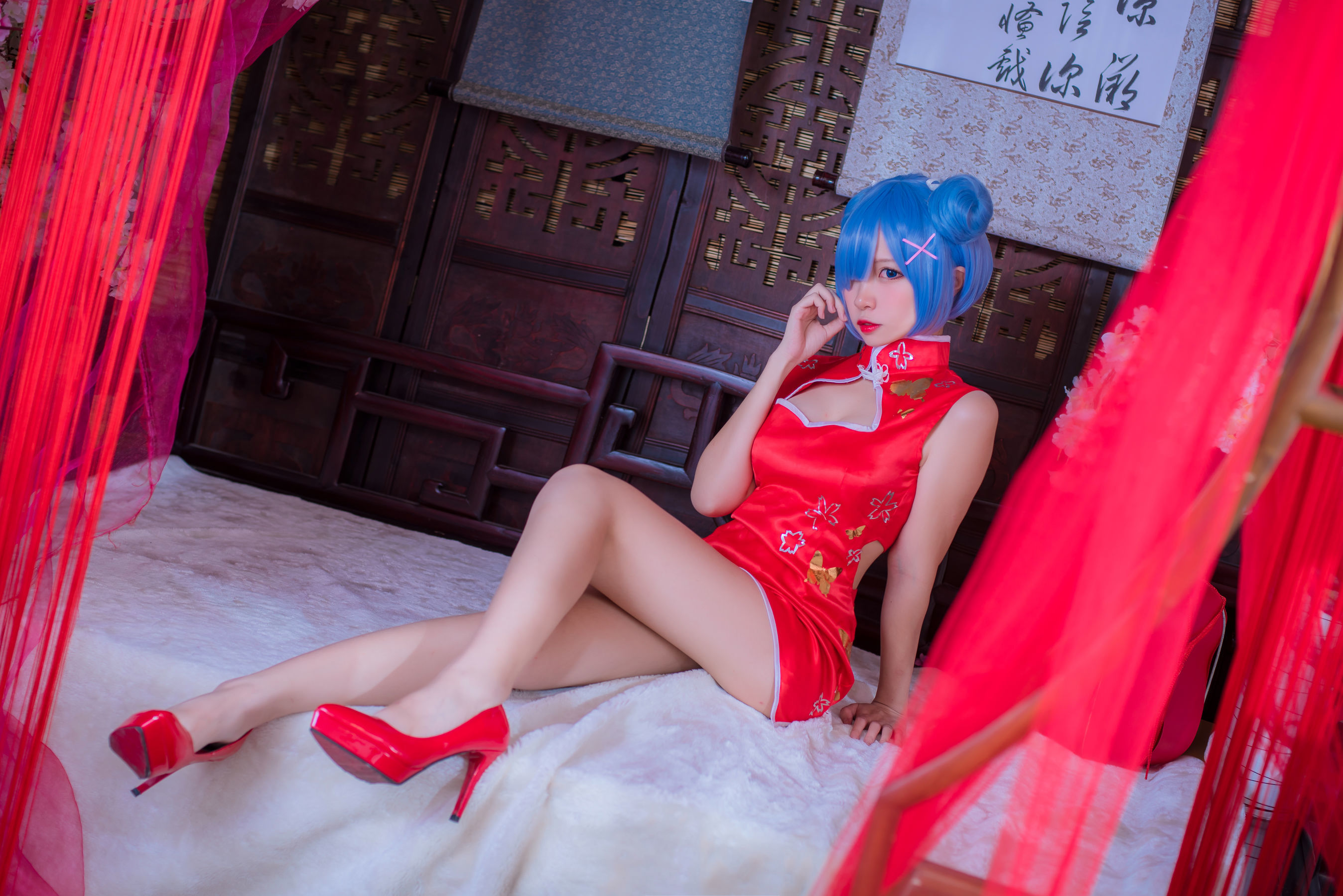 人气Coser二佐Nisa 蕾姆旗袍 Cosplay-第1张