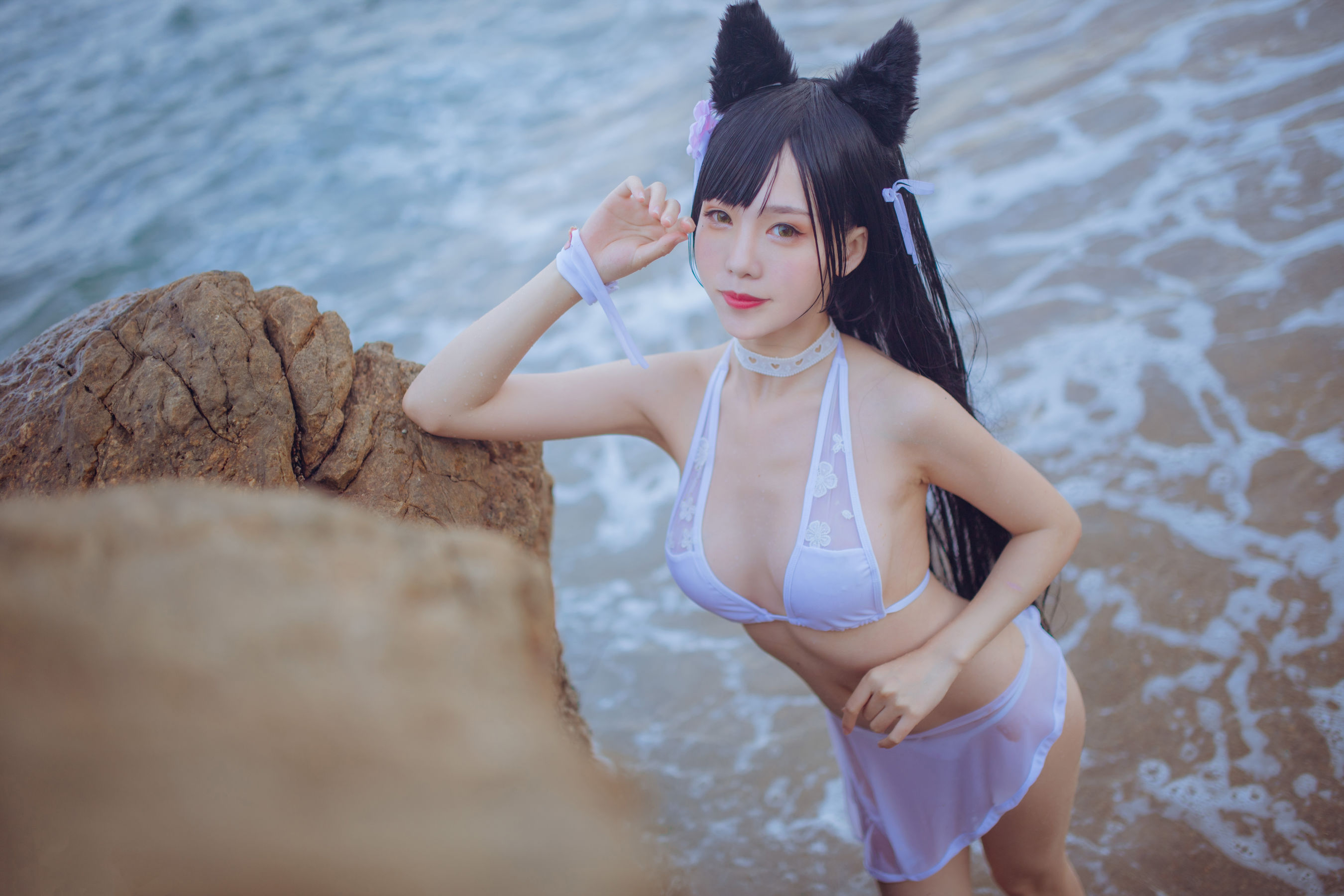 抖娘-利世×不呆猫 獒犬海边泳装 Cosplay-第4张