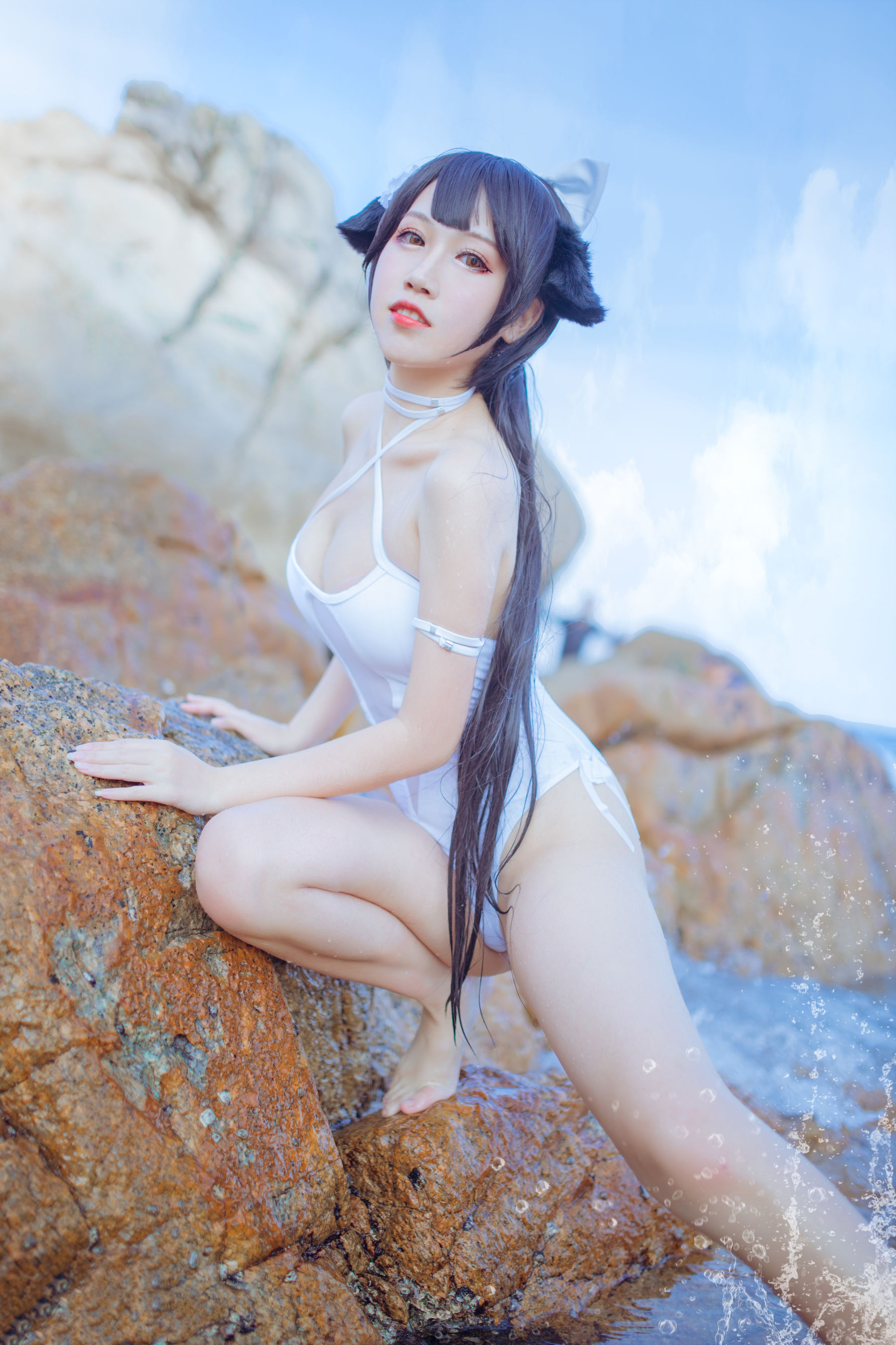 抖娘-利世×不呆猫 獒犬海边泳装 Cosplay-第8张
