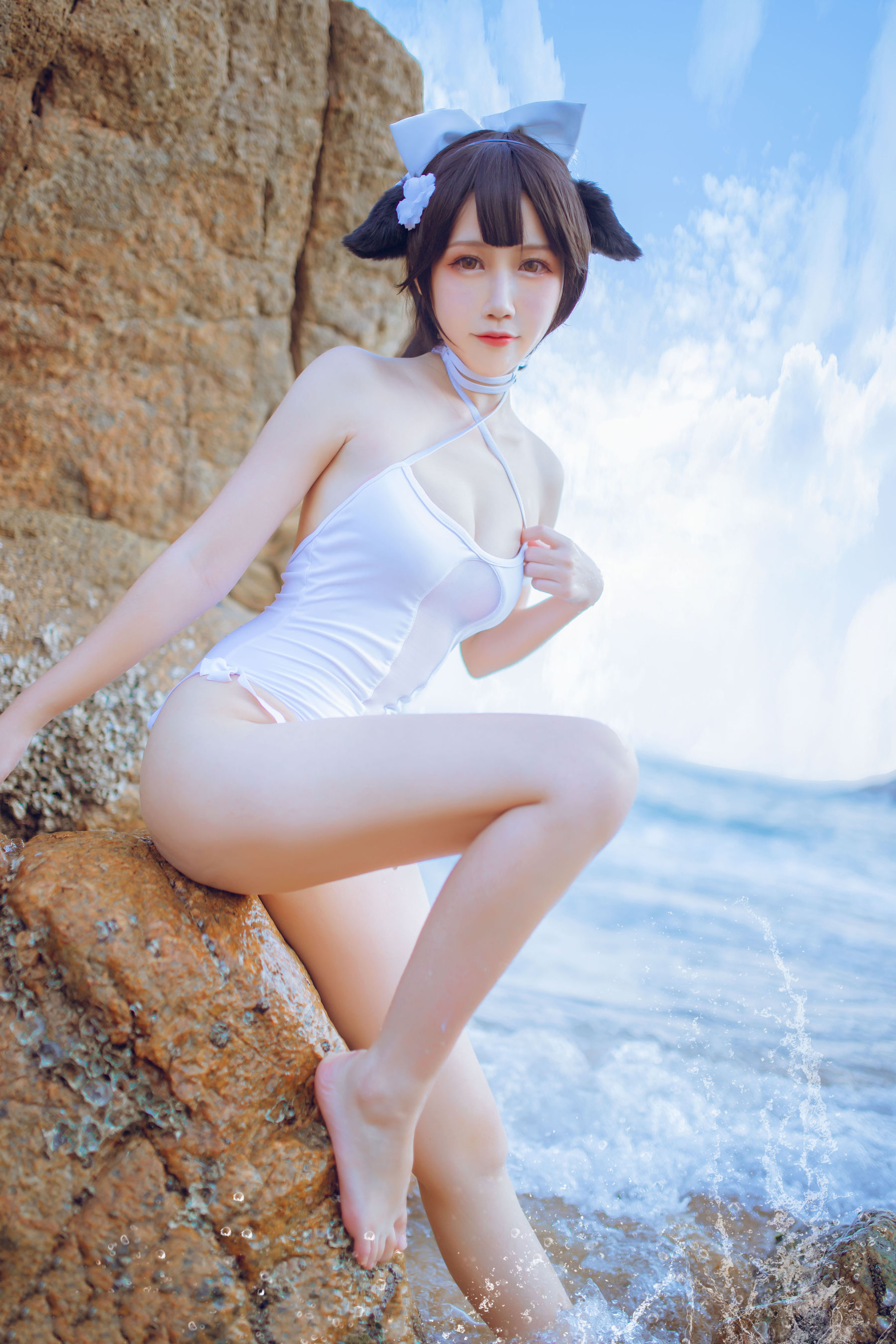 抖娘-利世×不呆猫 獒犬海边泳装 Cosplay-第7张