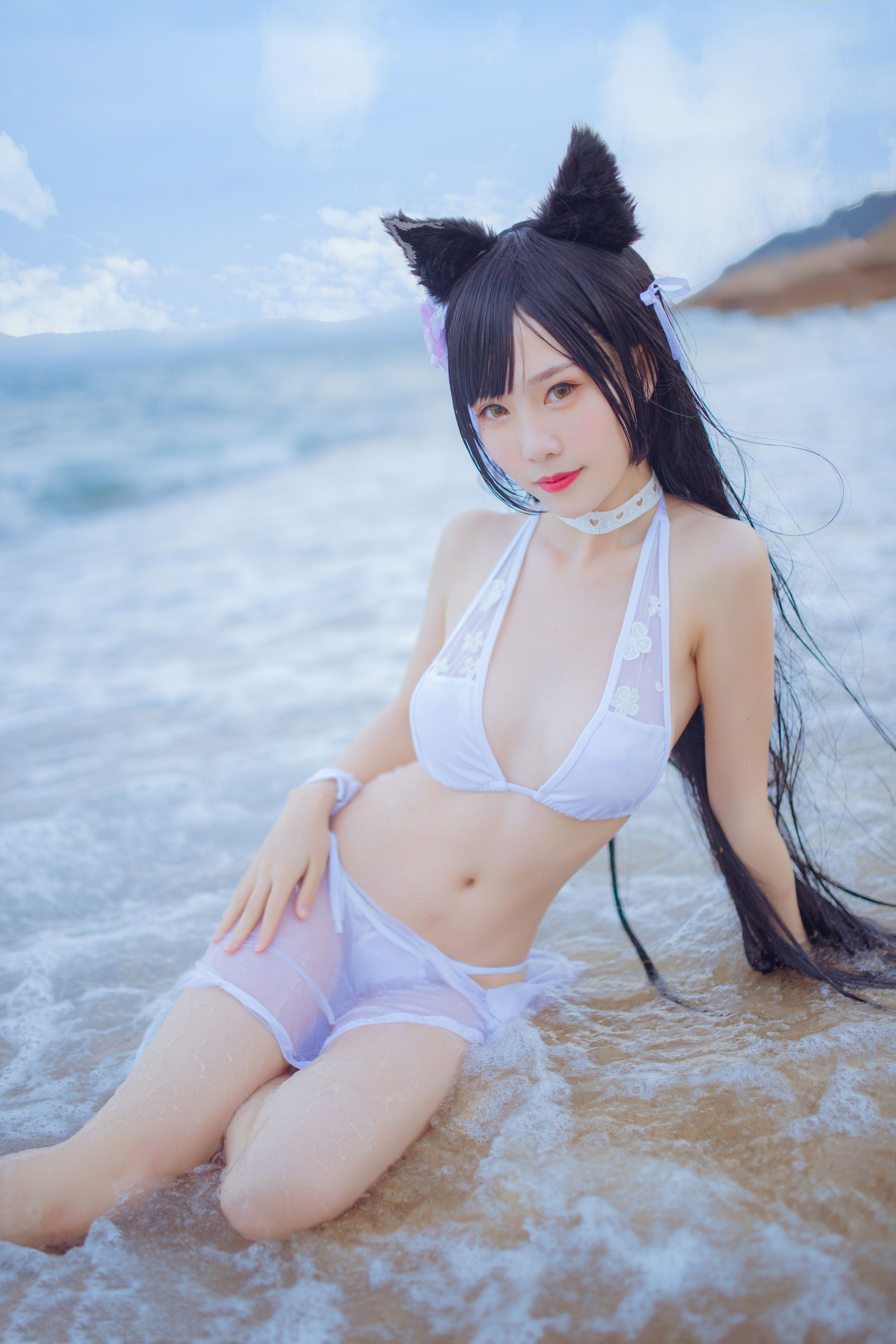 抖娘-利世×不呆猫 獒犬海边泳装 Cosplay-第10张