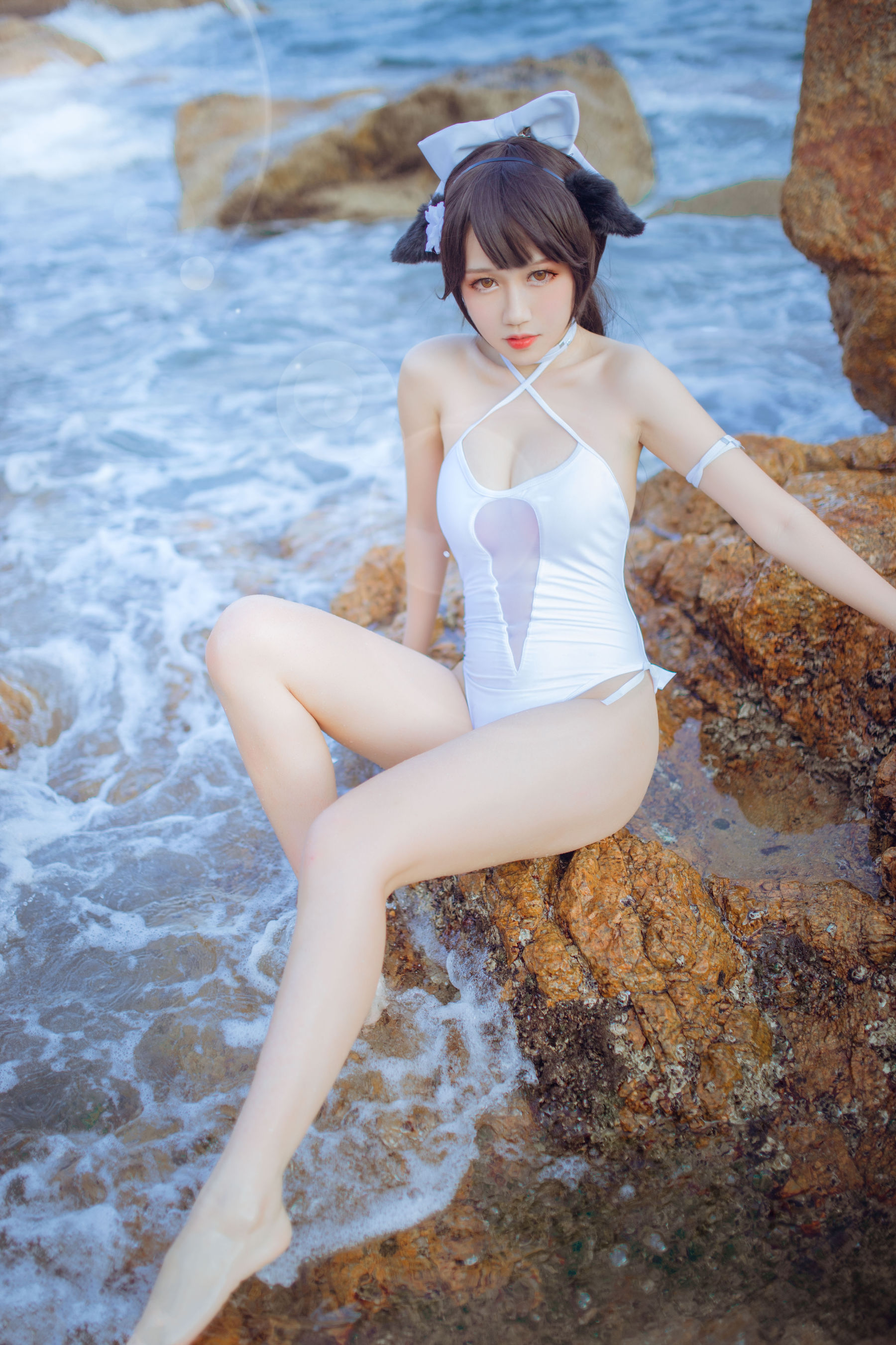 抖娘-利世×不呆猫 獒犬海边泳装 Cosplay-第2张