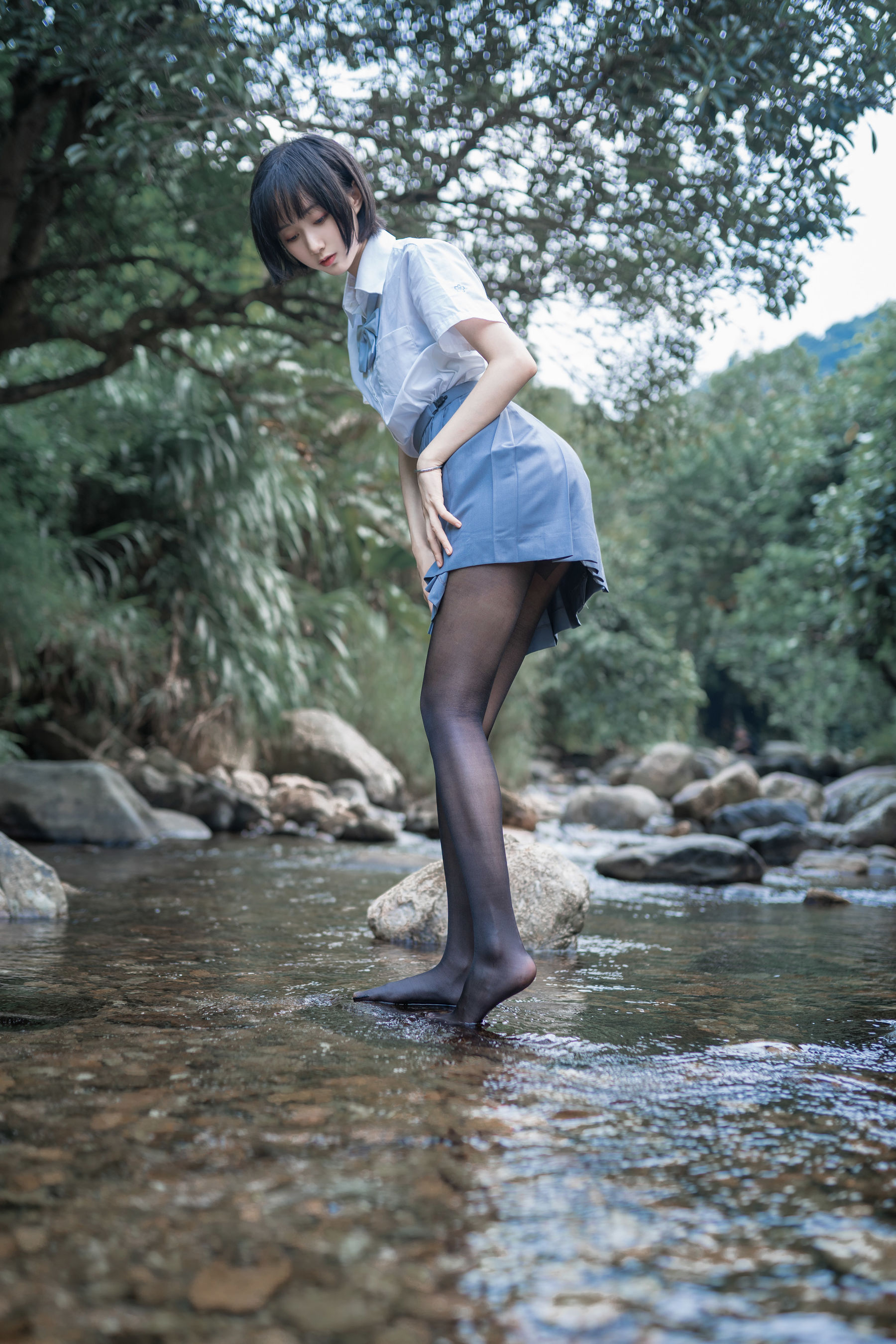 萌系小姐姐木绵绵OwO 水色溪边制服 Cosplay-第6张