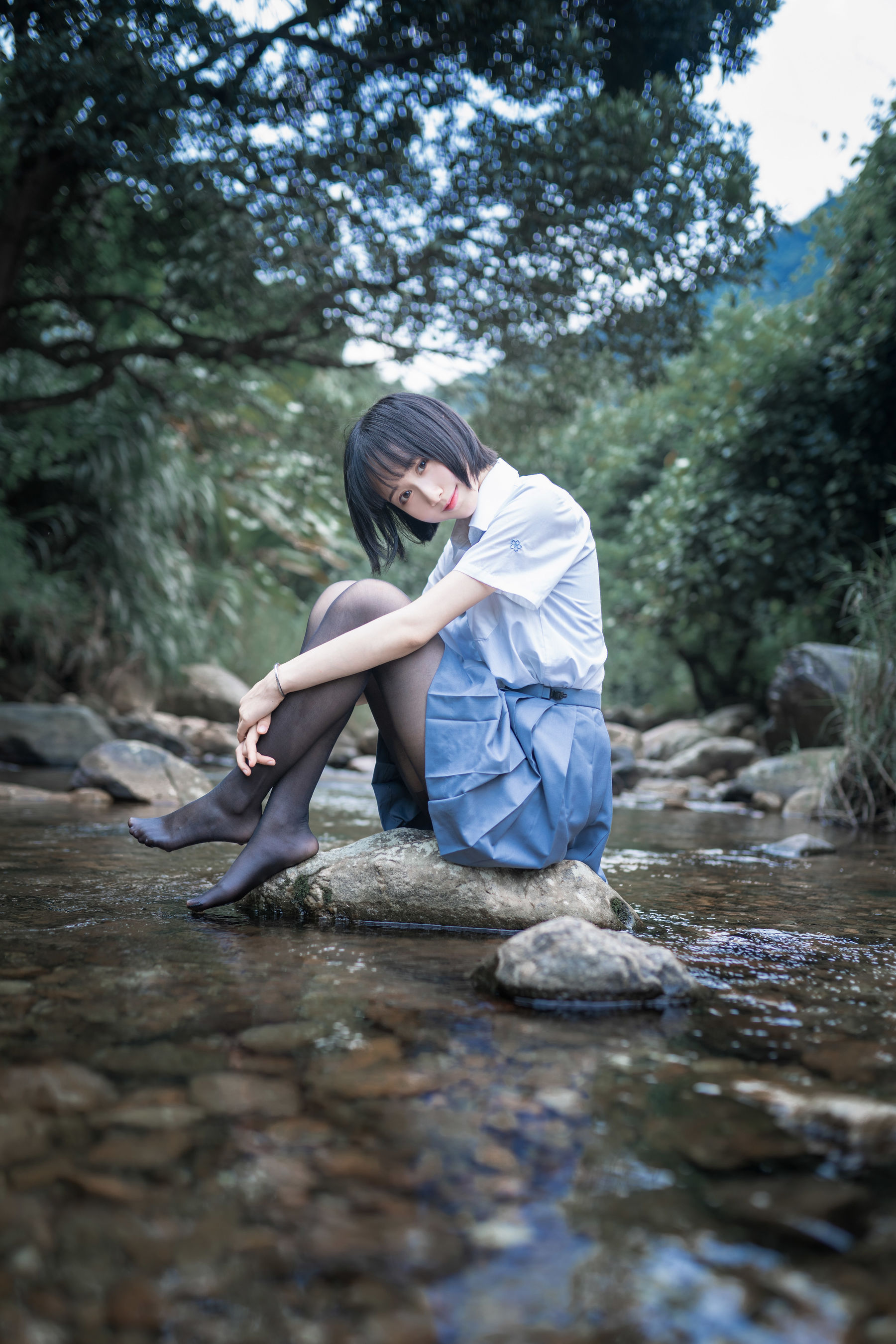 萌系小姐姐木绵绵OwO 水色溪边制服 Cosplay-第2张