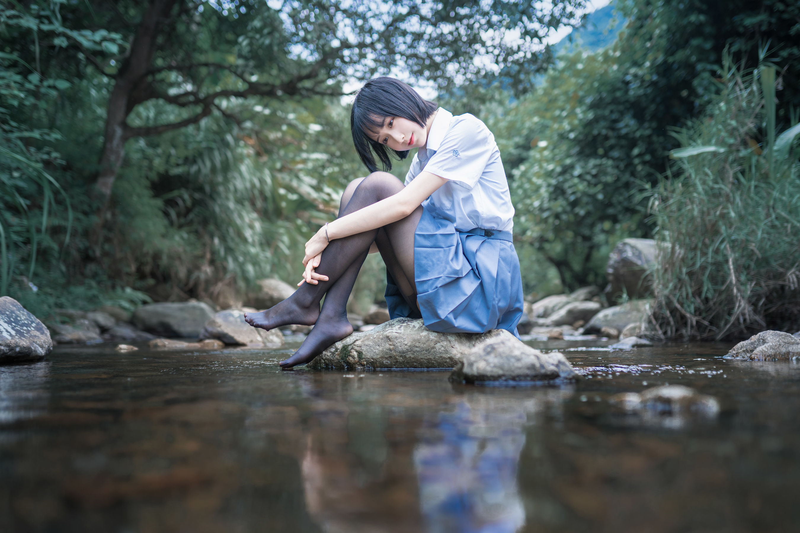 萌系小姐姐木绵绵OwO 水色溪边制服 Cosplay-第3张