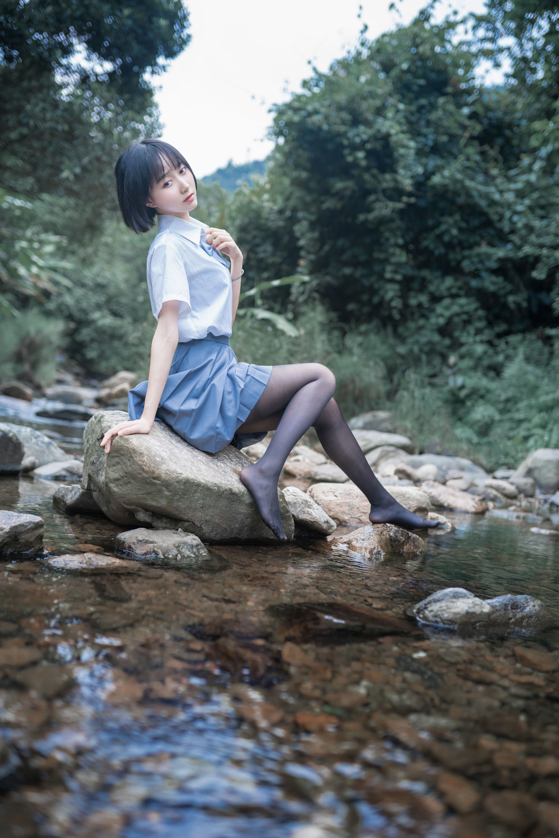 萌系小姐姐木绵绵OwO 水色溪边制服 Cosplay-第37张