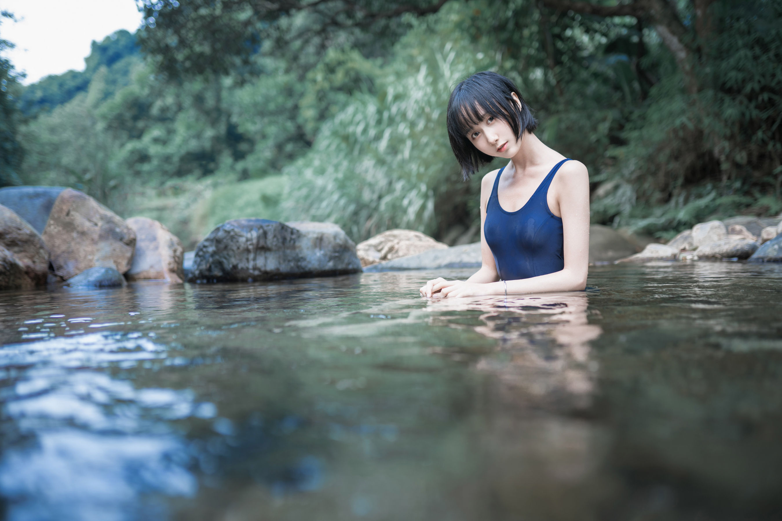 萌系小姐姐木绵绵OwO 水色溪边制服 Cosplay-第4张