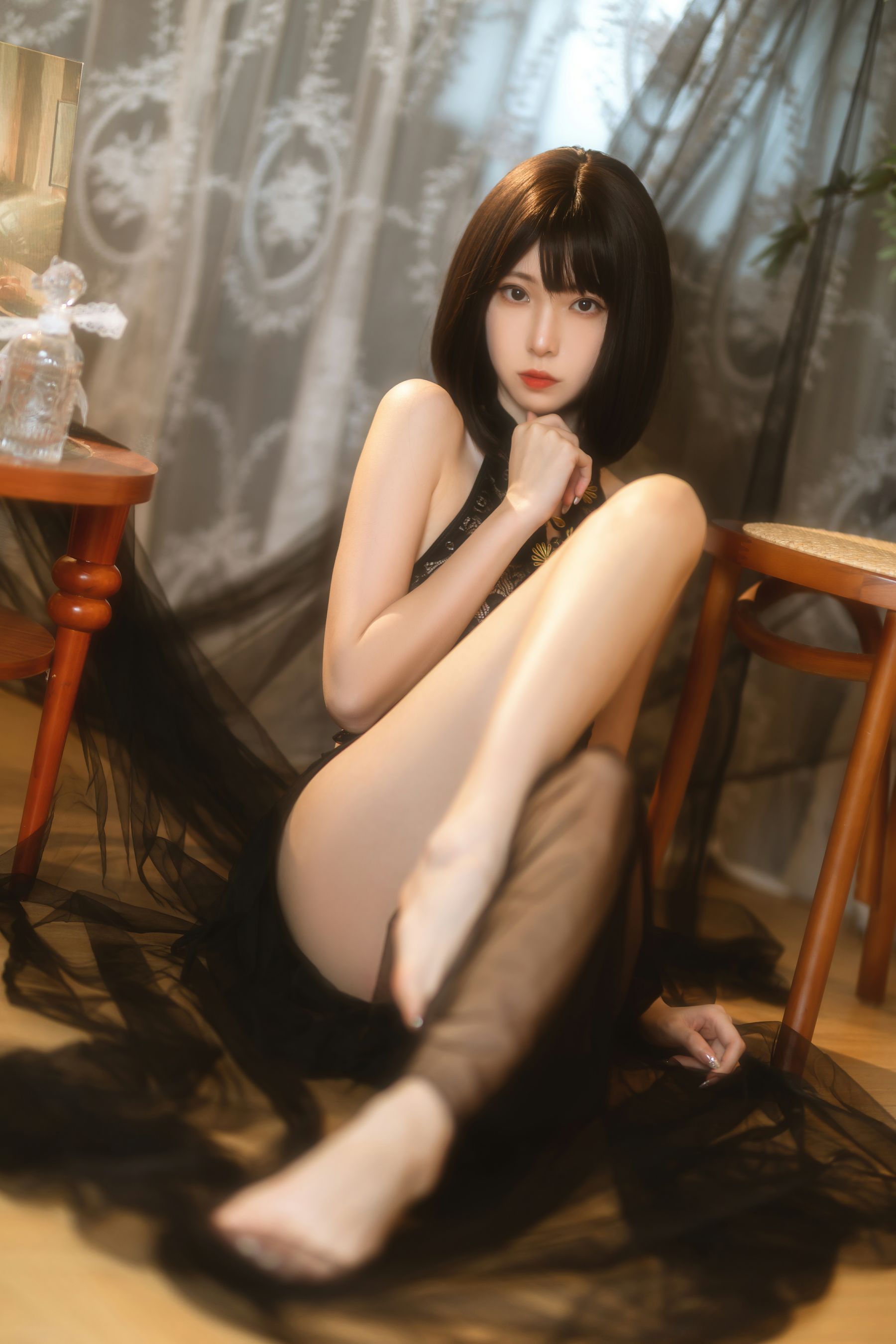 许岚(叁月life) – 纯欲黑纱 Cosplay-第17张