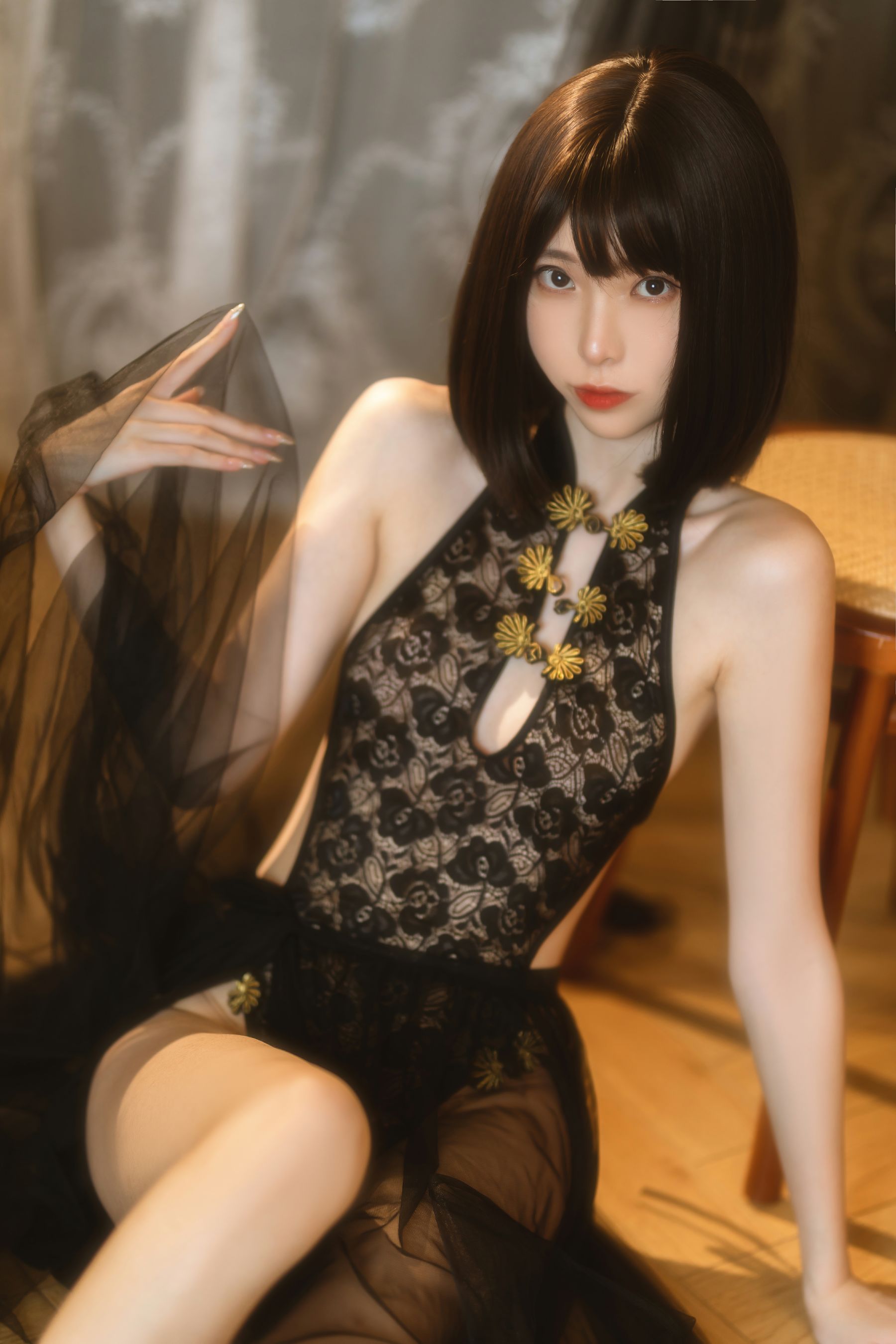 许岚(叁月life) – 纯欲黑纱 Cosplay-第21张