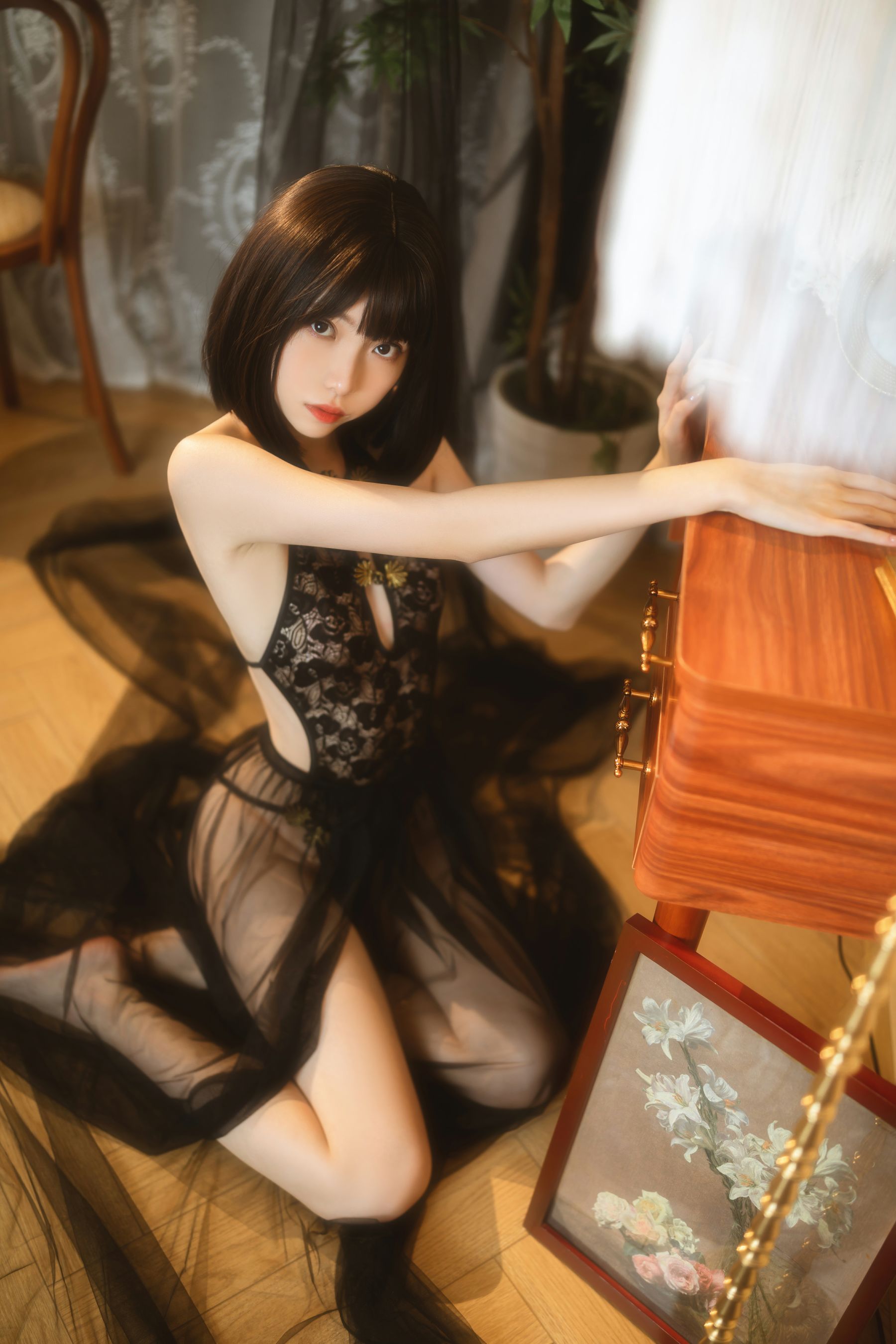 许岚(叁月life) – 纯欲黑纱 Cosplay-第20张