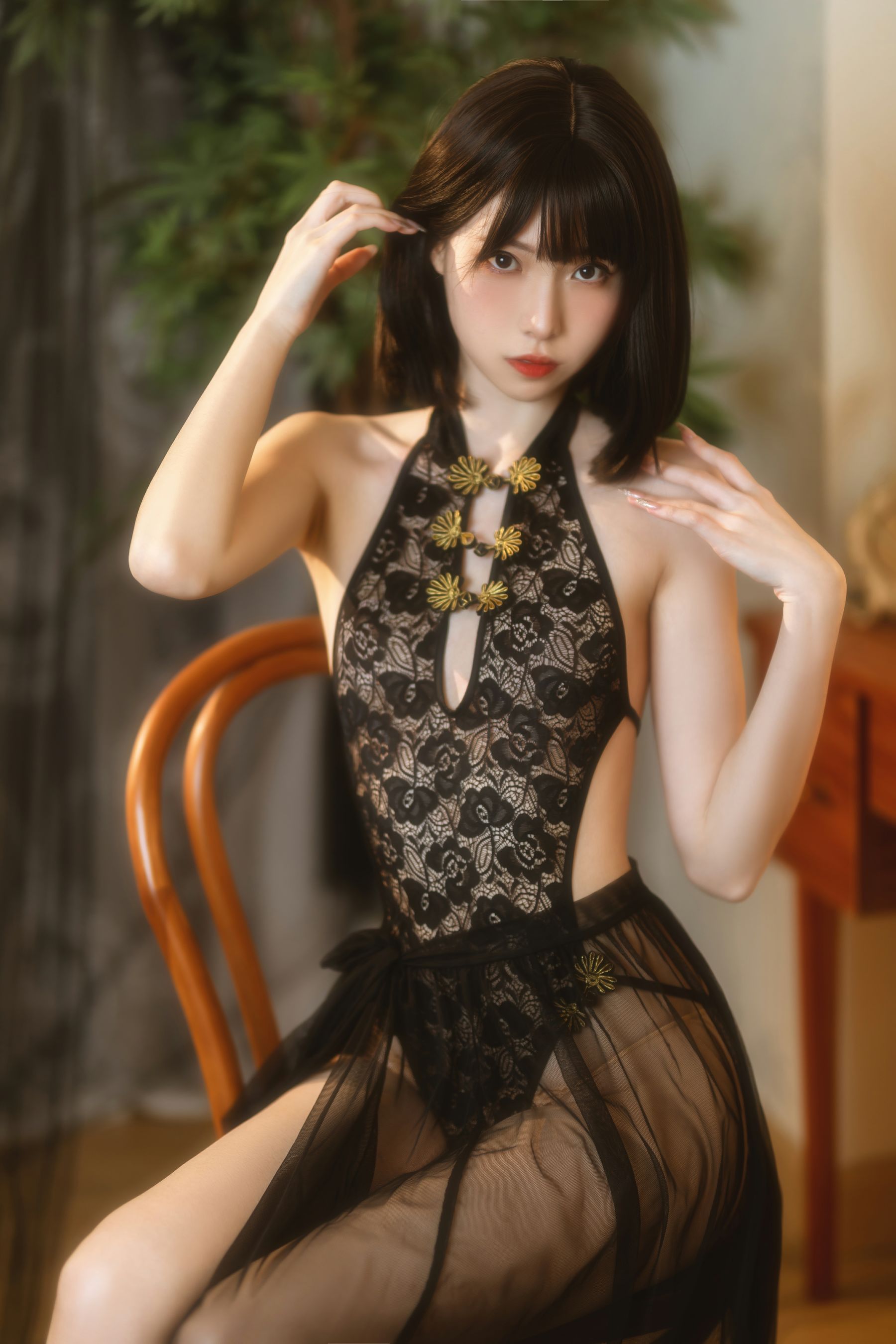 许岚(叁月life) – 纯欲黑纱 Cosplay-第38张
