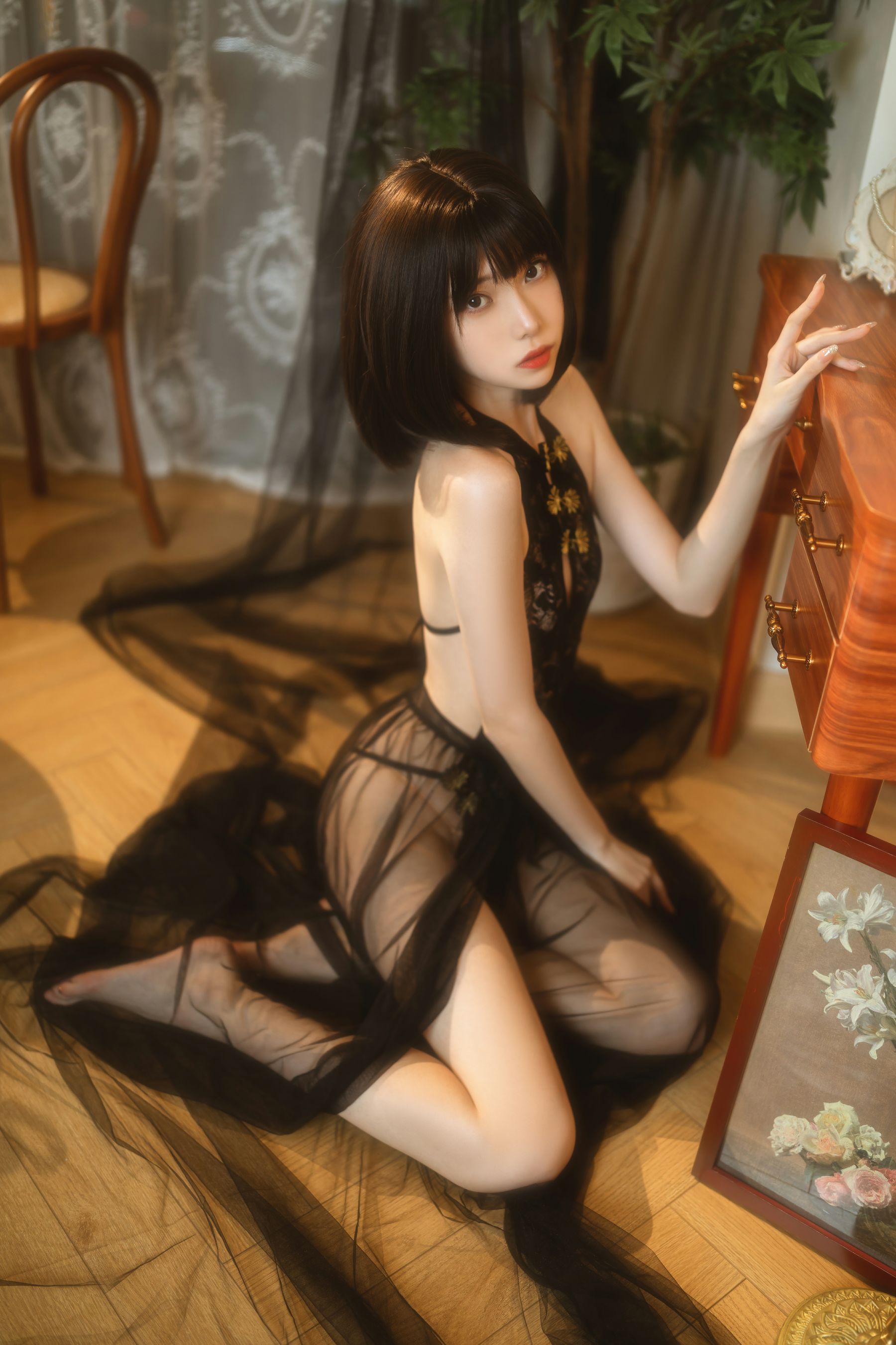 许岚(叁月life) – 纯欲黑纱 Cosplay-第19张