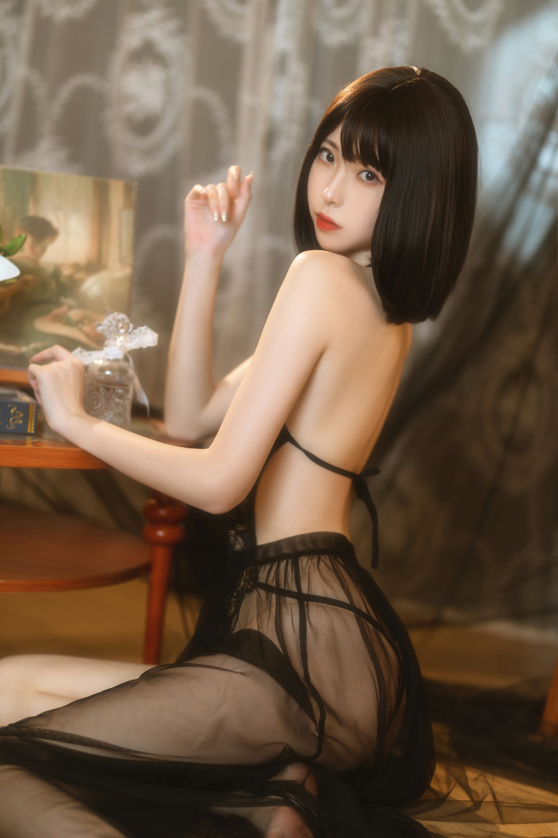 许岚(叁月life) – 纯欲黑纱 Cosplay-第18张