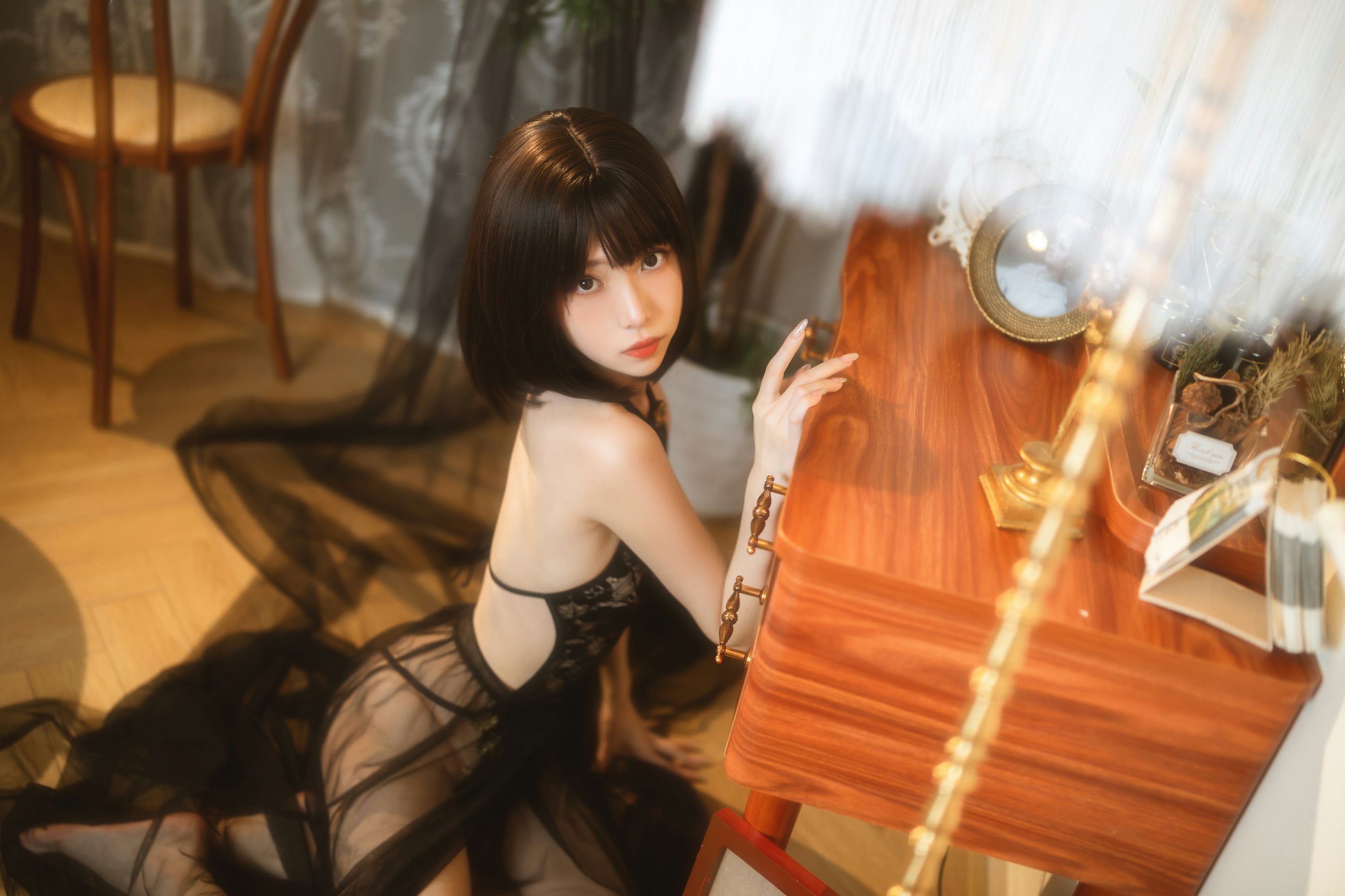 许岚(叁月life) – 纯欲黑纱 Cosplay-第15张