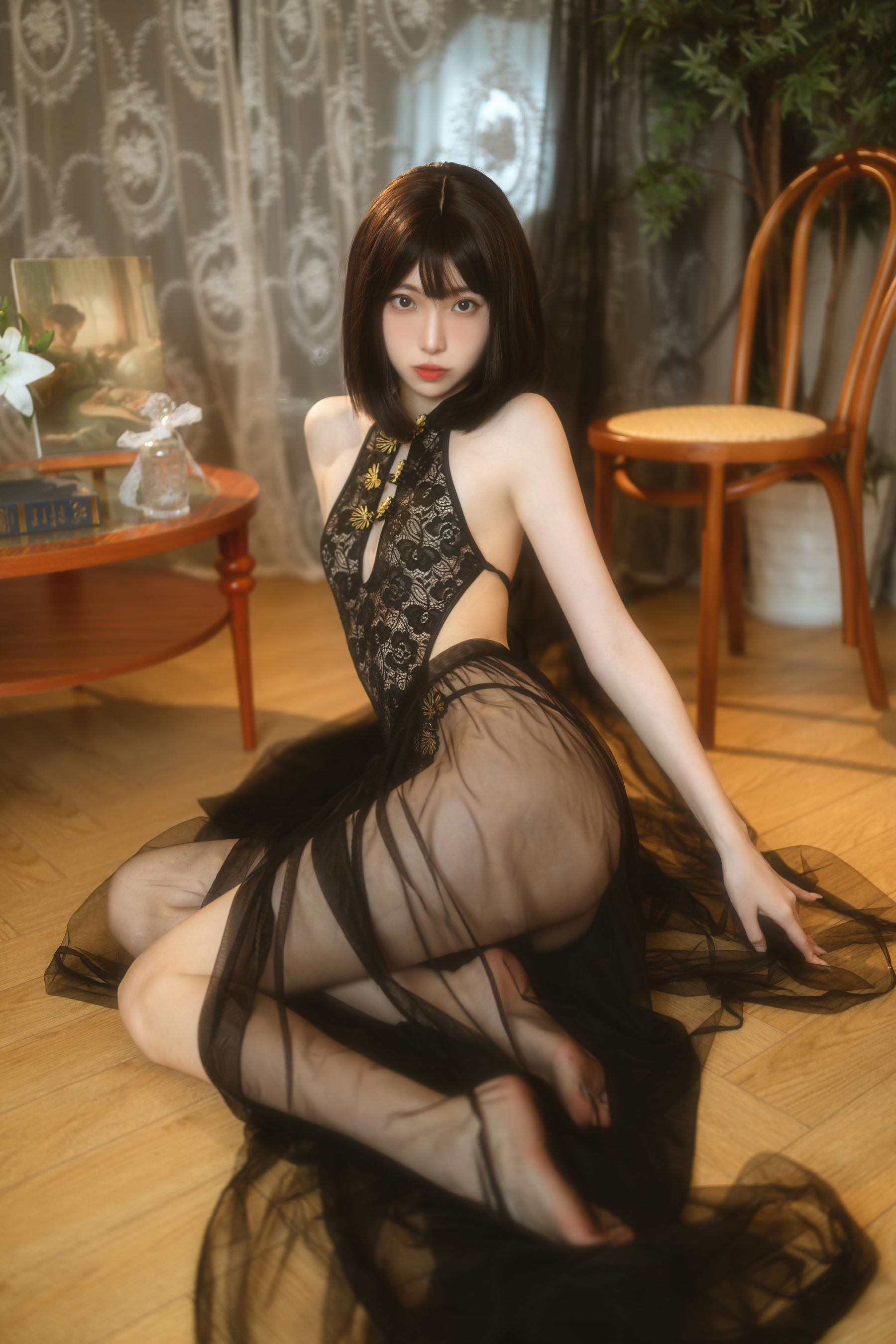 许岚(叁月life) – 纯欲黑纱 Cosplay-第29张