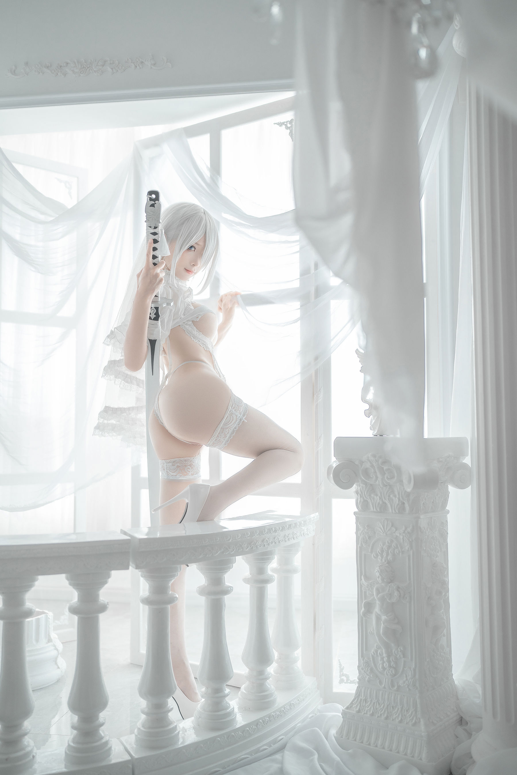动漫博主蠢沫沫 – 2B-白婚纱 Cosplay-第8张