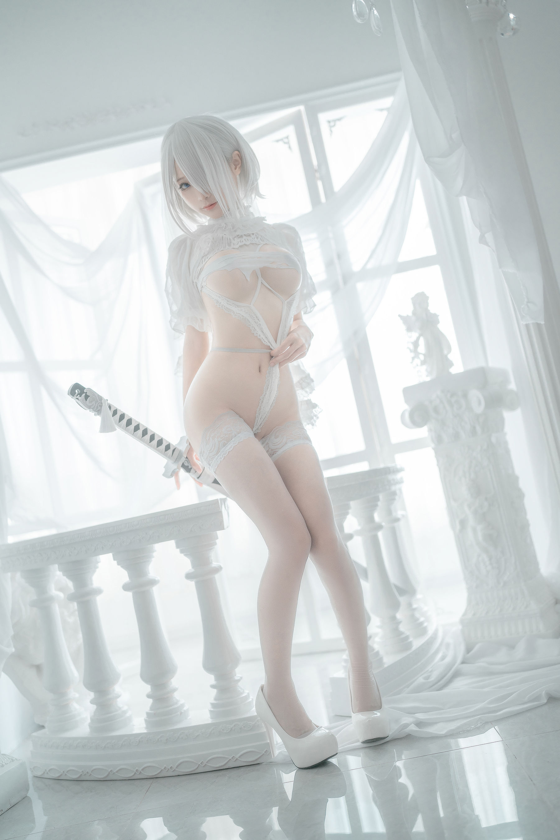 动漫博主蠢沫沫 – 2B-白婚纱 Cosplay-第4张