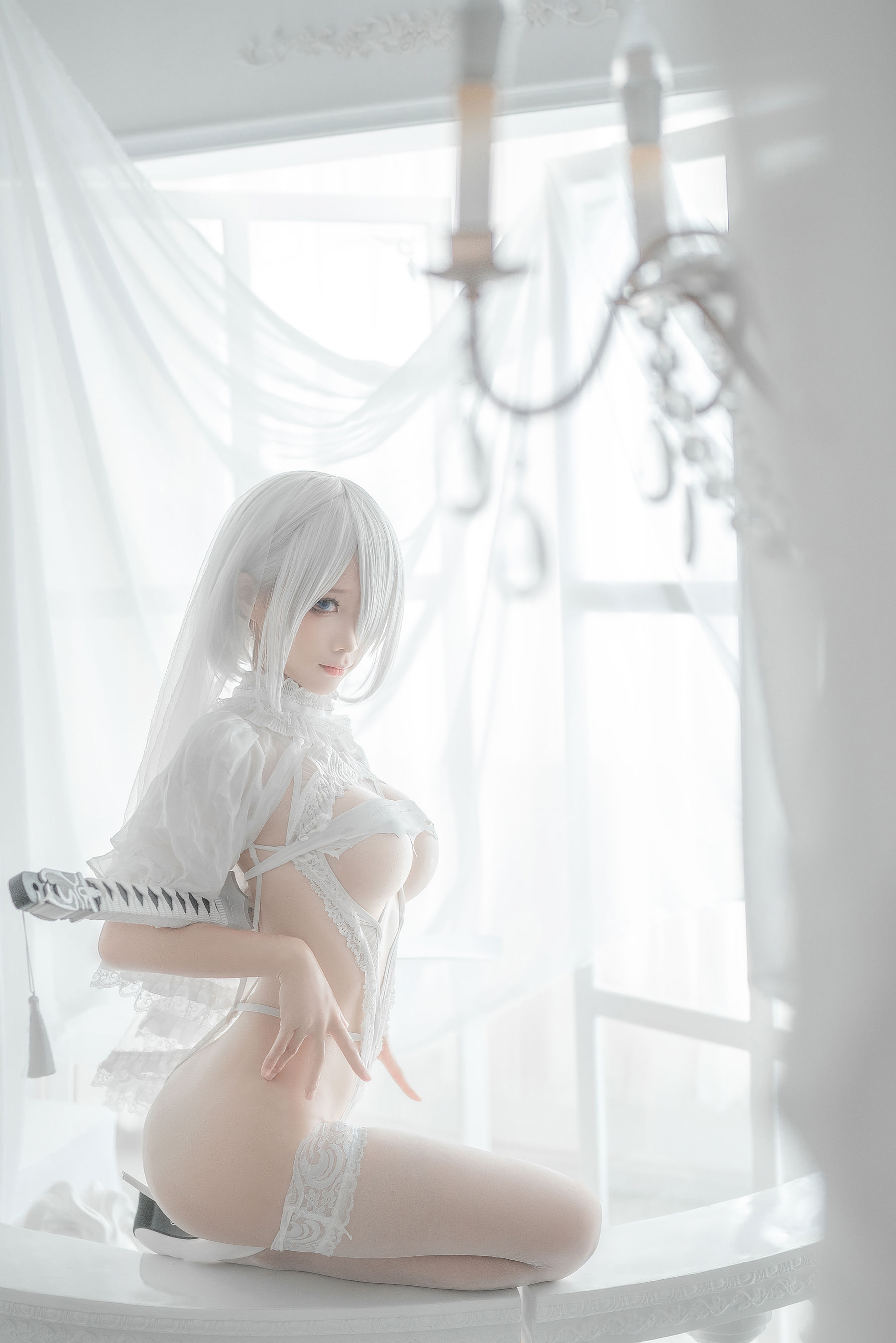 动漫博主蠢沫沫 – 2B-白婚纱 Cosplay-第44张