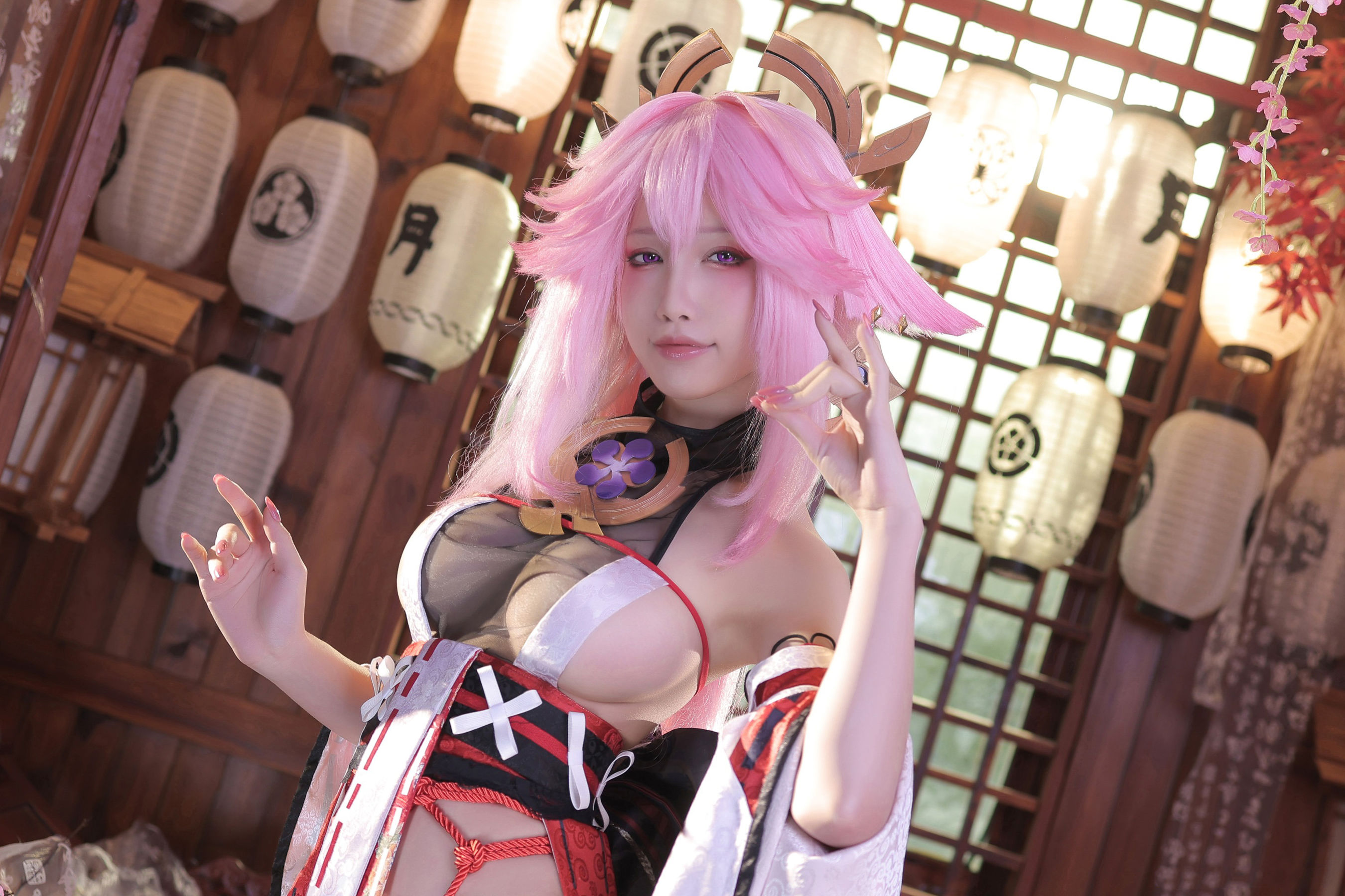 动漫博主水淼aqua – 新原神八重神子 Cosplay-第1张