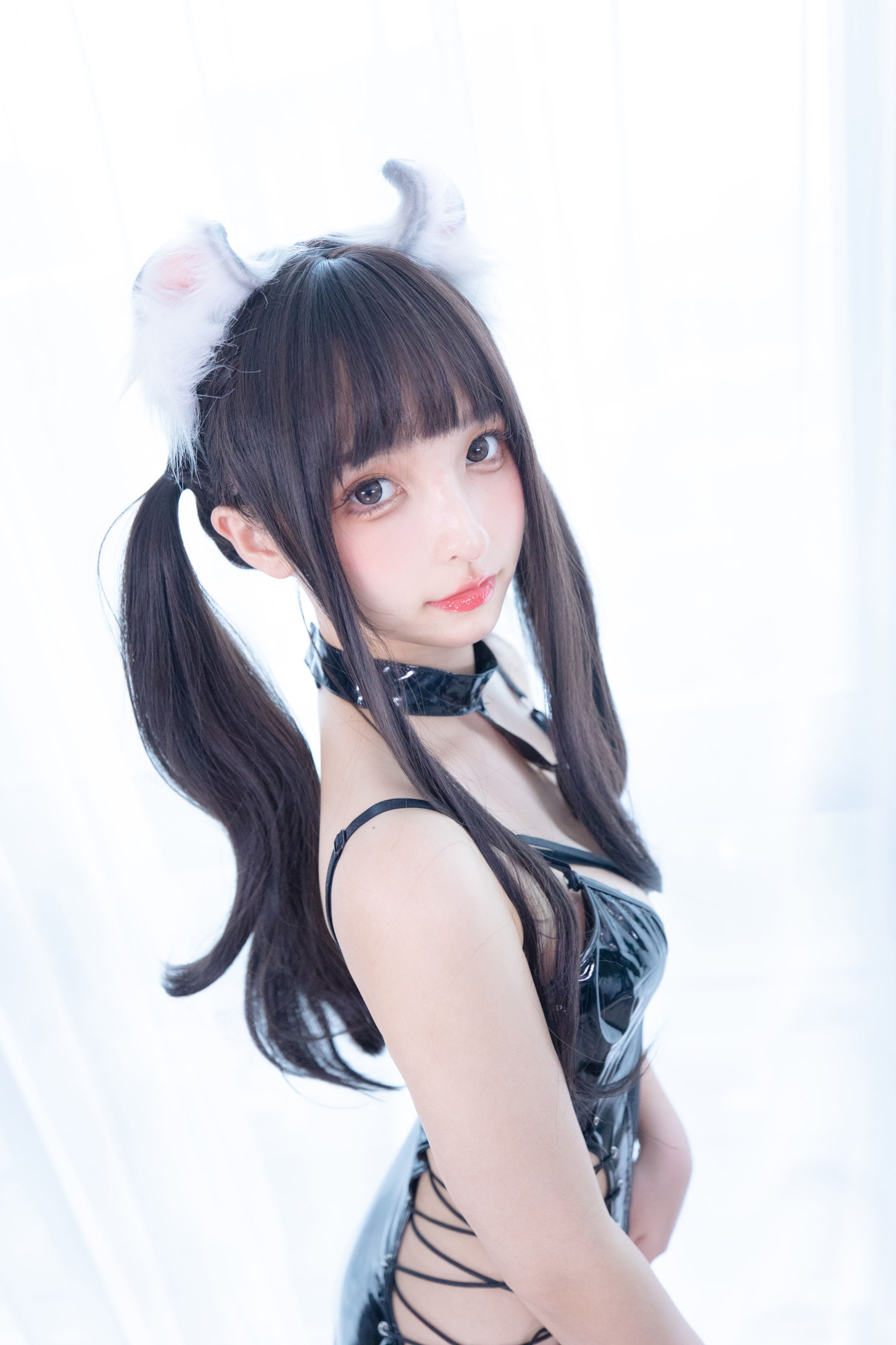 萝莉神楽板真冬 黑丝与黑胶 Cosplay-第11张