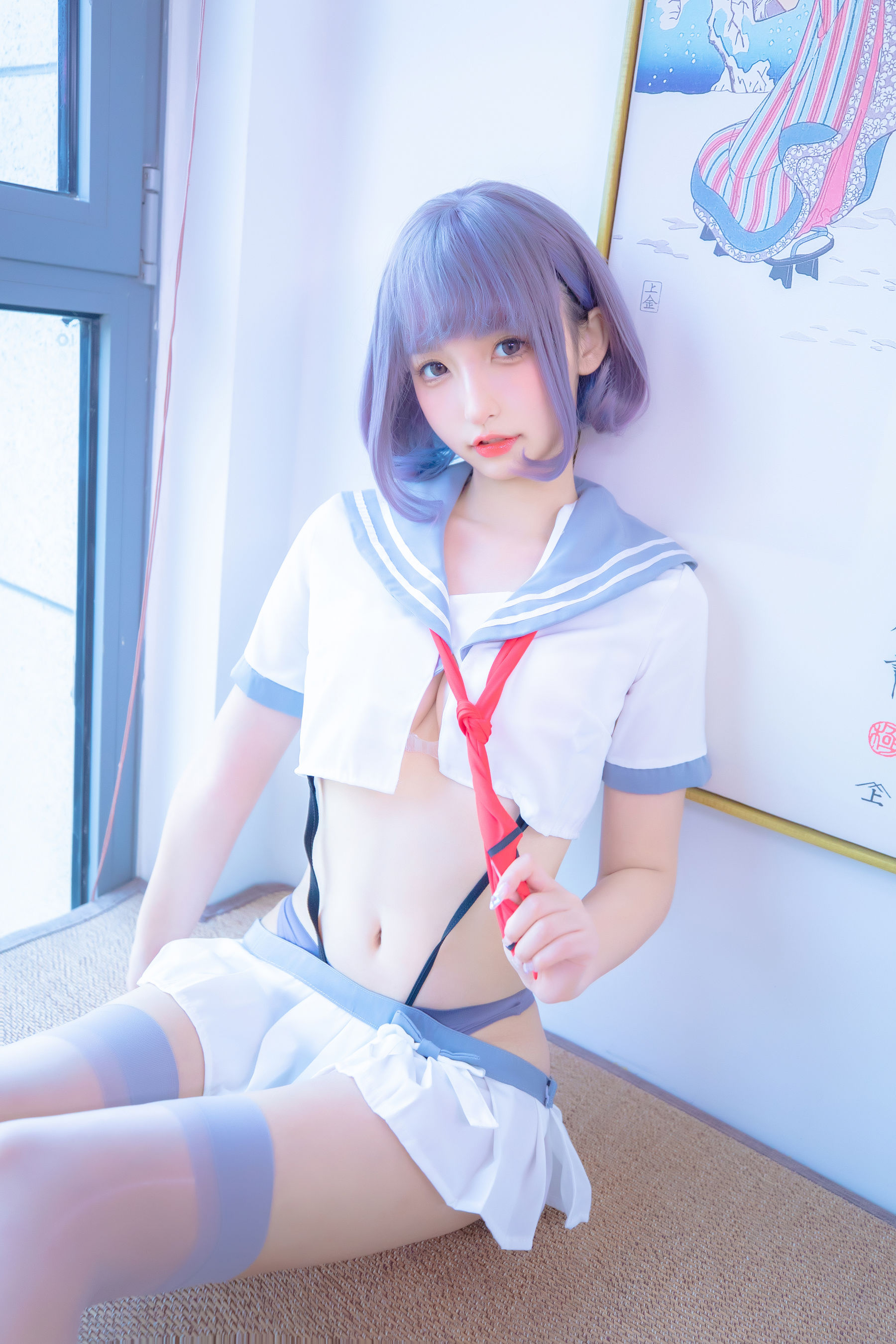 神楽坂真冬 灰丝吊带JK Cosplay-第3张