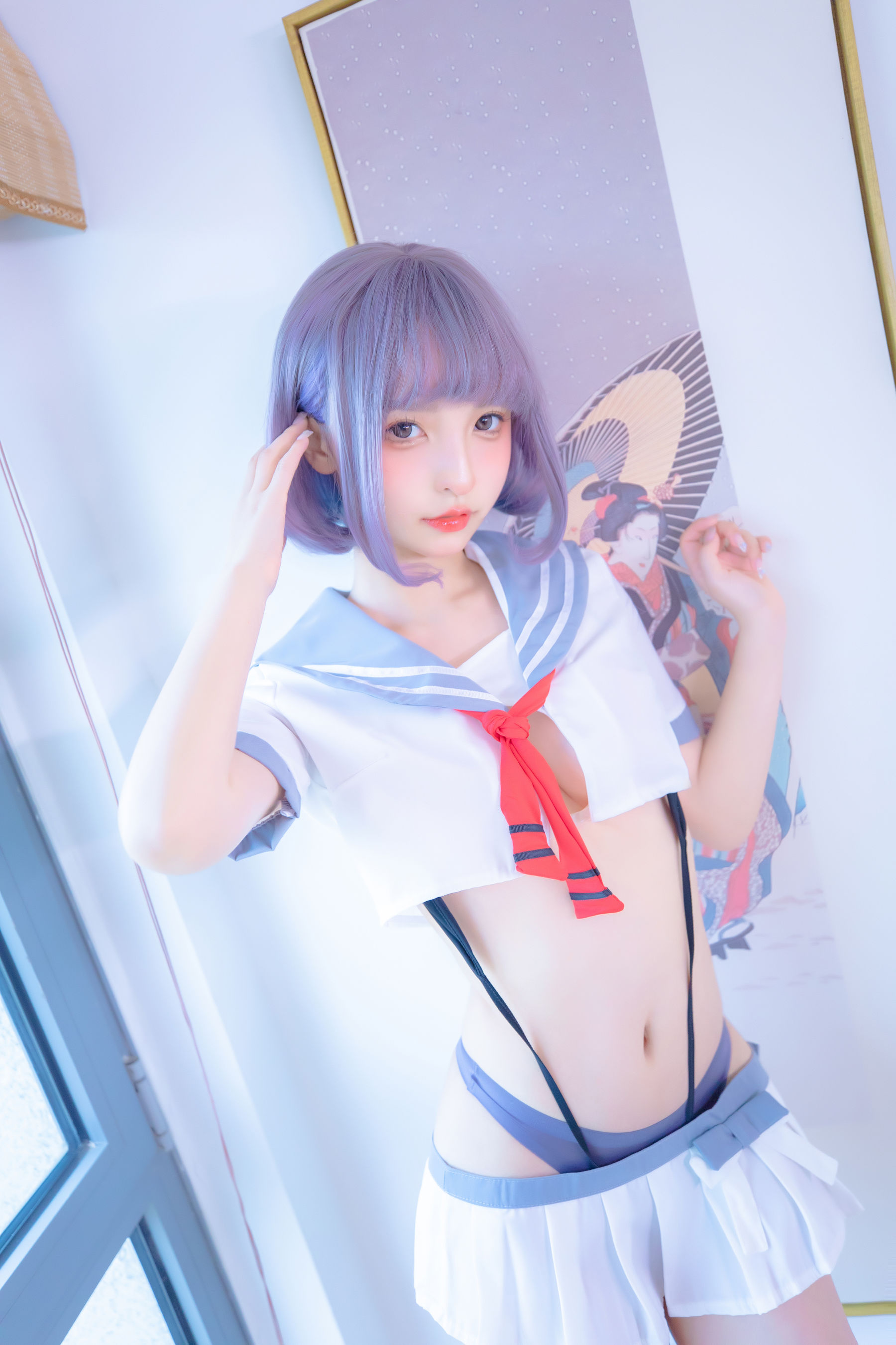神楽坂真冬 灰丝吊带JK Cosplay-第69张