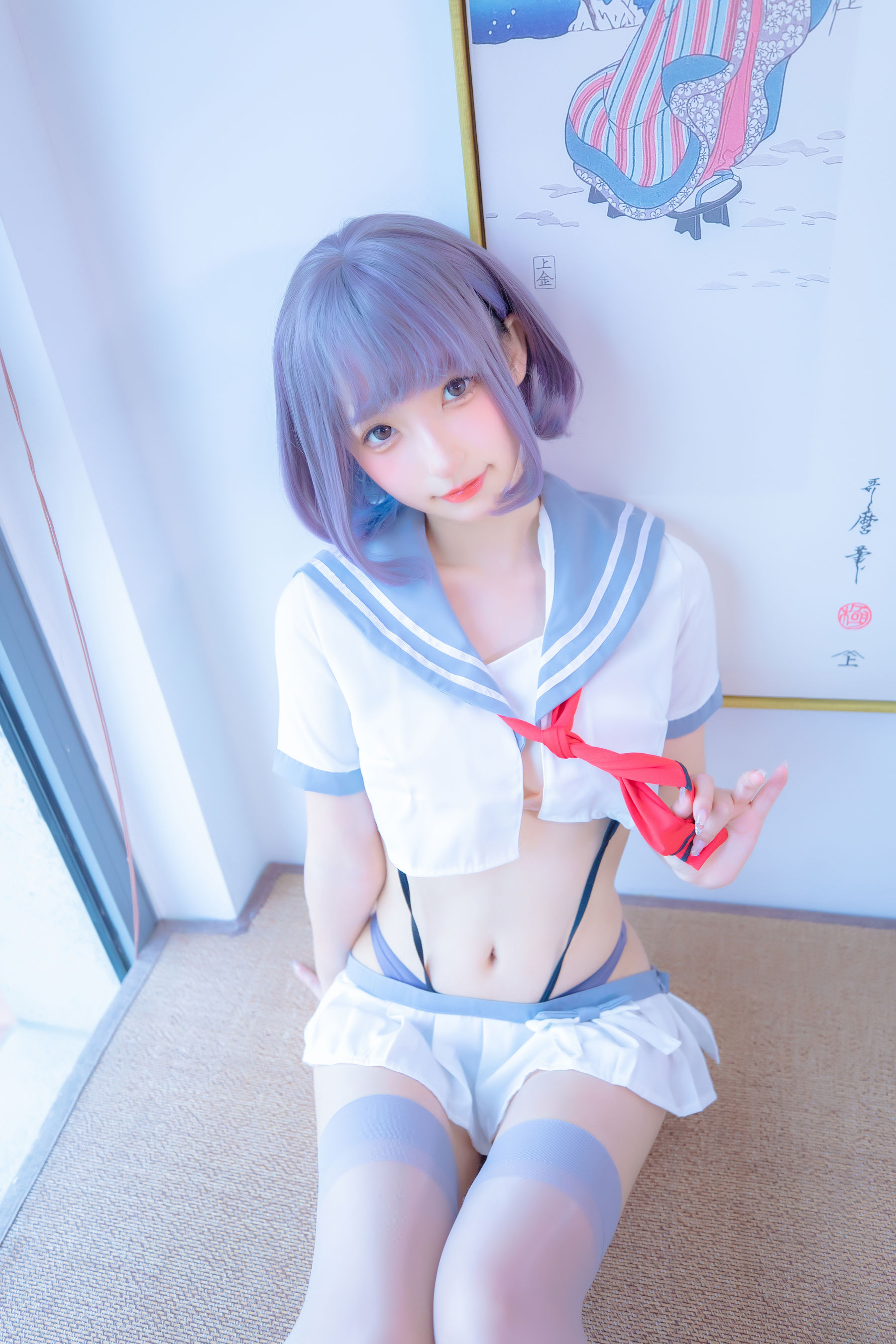 神楽坂真冬 灰丝吊带JK Cosplay-第6张