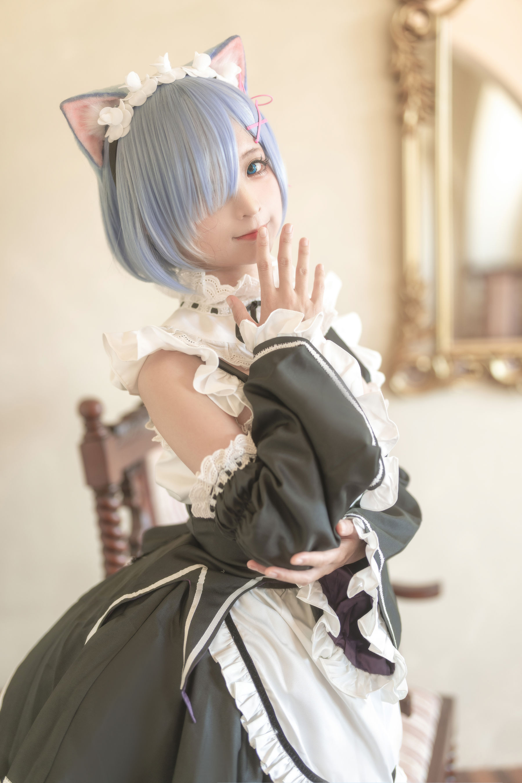 动漫博主蠢沫沫 – 猫耳雷姆 Cosplay-第1张