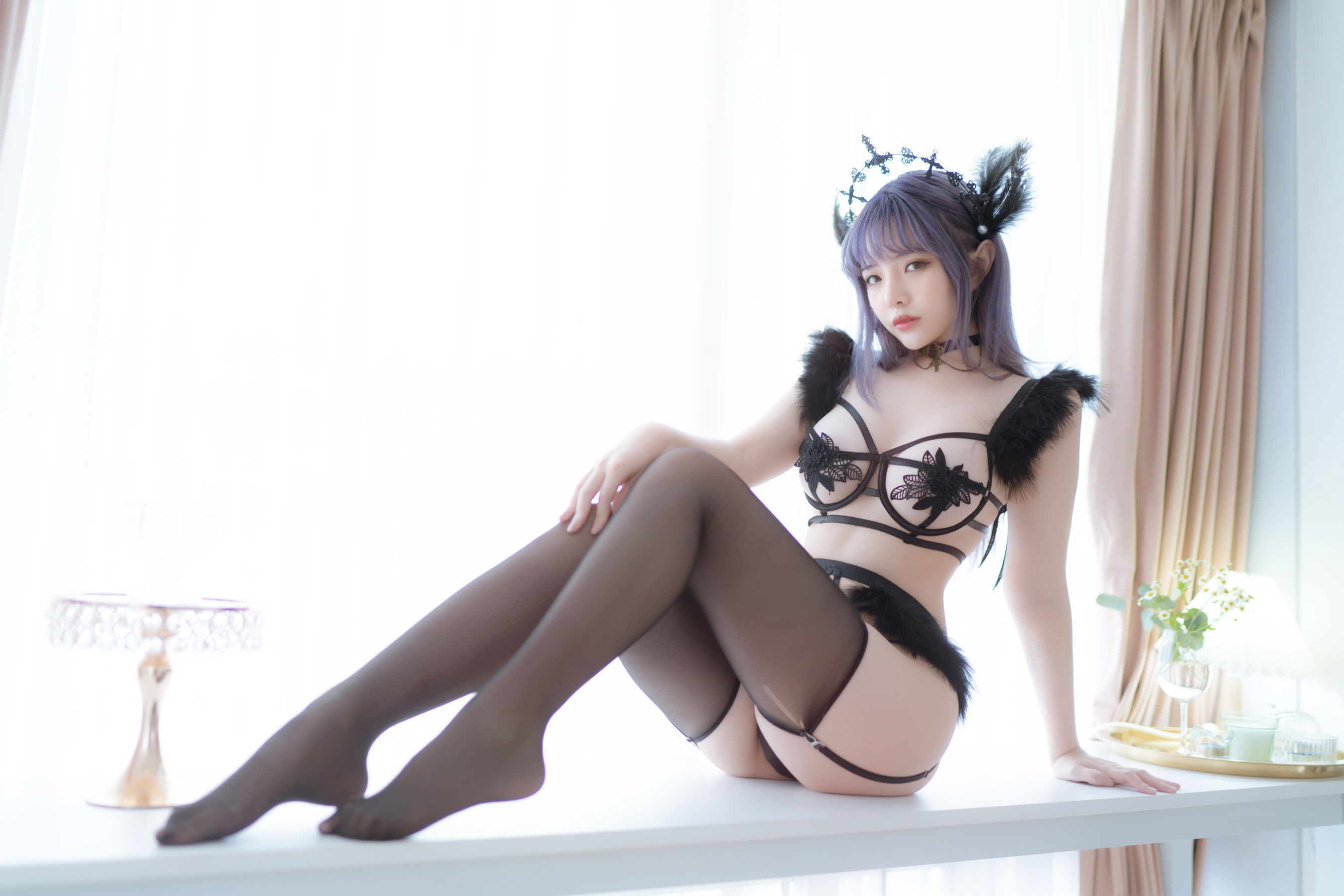 动漫博主雯妹 – 黑色天使 Cosplay-第42张