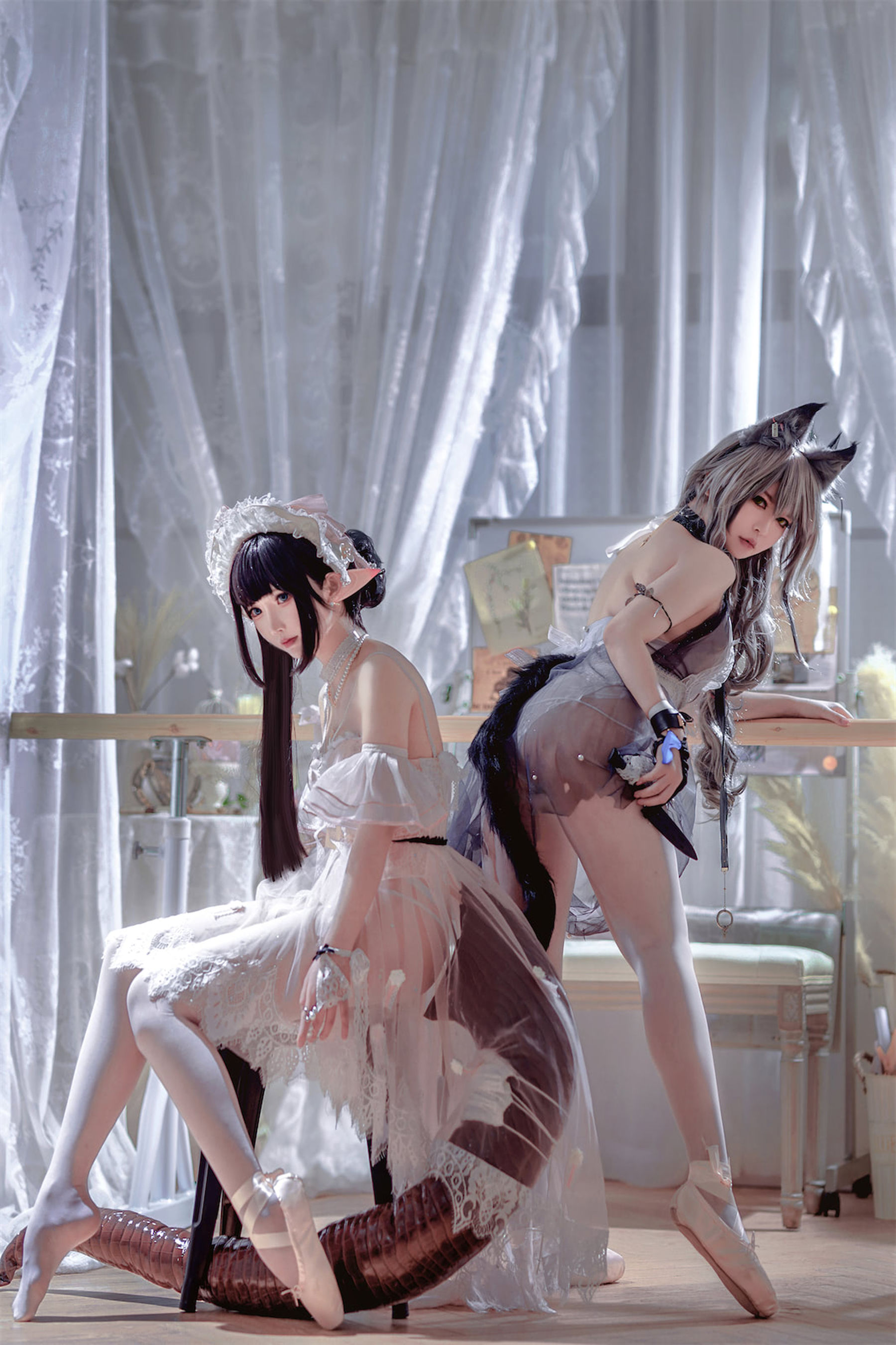 面饼仙儿半半子 – Arknights 黑x森蚺バレエ Cosplay-第29张