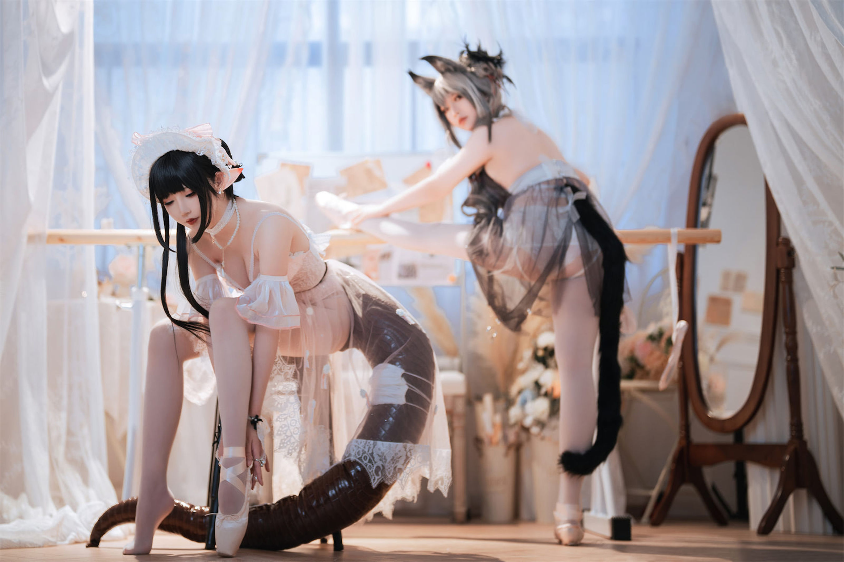 面饼仙儿半半子 – Arknights 黑x森蚺バレエ Cosplay-第43张